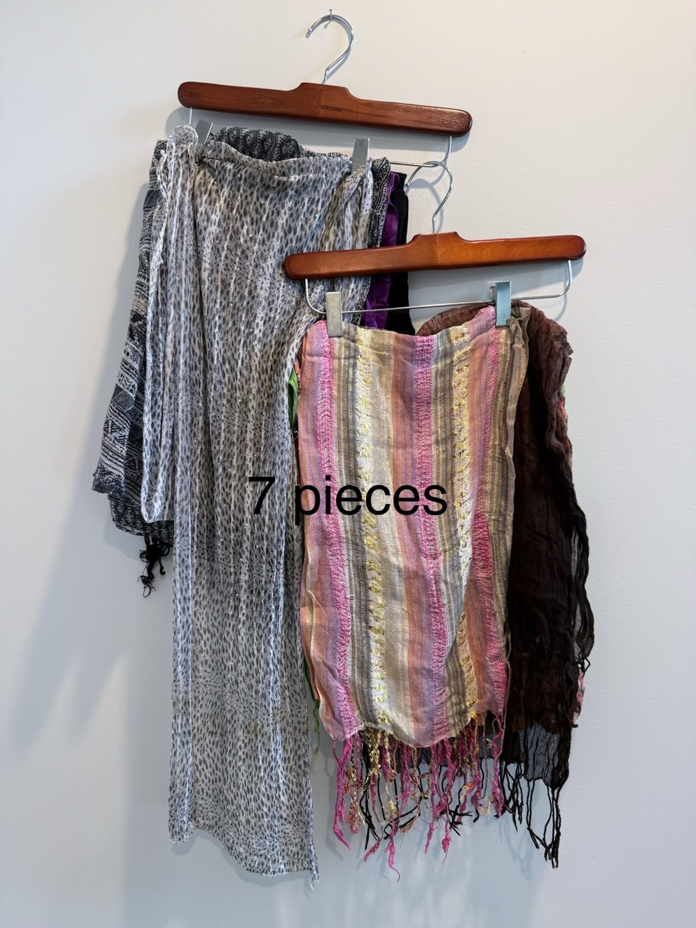 Set of 7 Lightweight Scarves - Multicolor Stripes & Neutrals